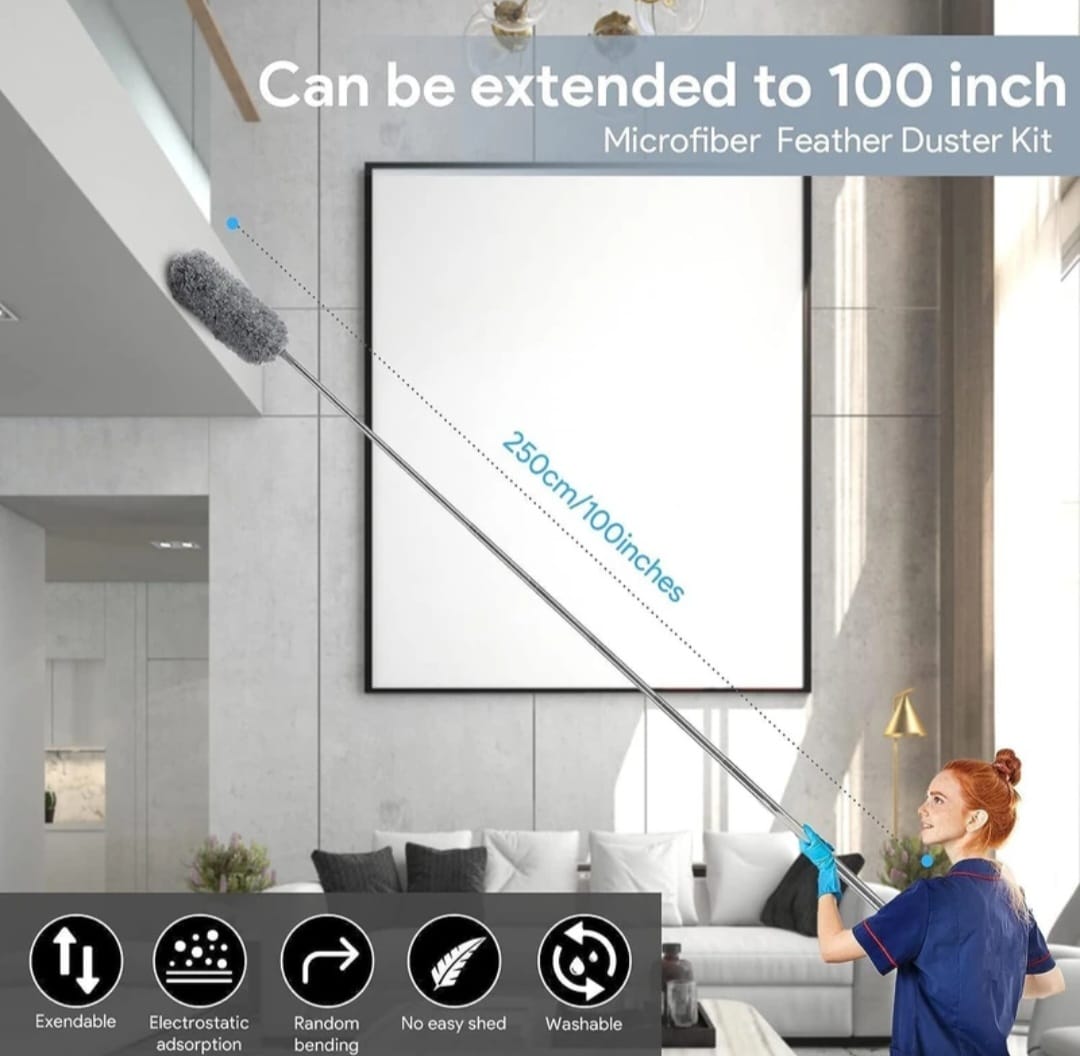 The Aura Home™ Extendable Microfiber Duster | 30–100 Inch Long Handle with Bendable Head
